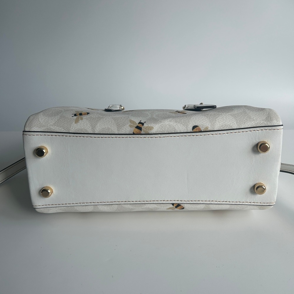 Coach Mini Darcie Carryall White Signature Bee Canvas Satchel Bag CH517 - Picture 8 of 12